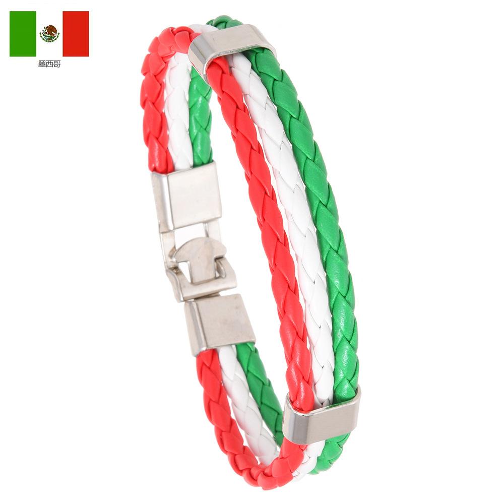 Woven Flag Color Leather Bracelet PU Faux Leather Cuff World Cup Country Wristband Unisex Jewelry