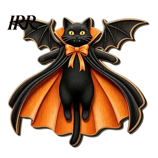 Indoor Outdoor Holiday Sign Black Cat Ghost Door Sign, Halloween Decorative Plaque, Wooden Hanging Craft Decorations Vintage Rustic Decor with