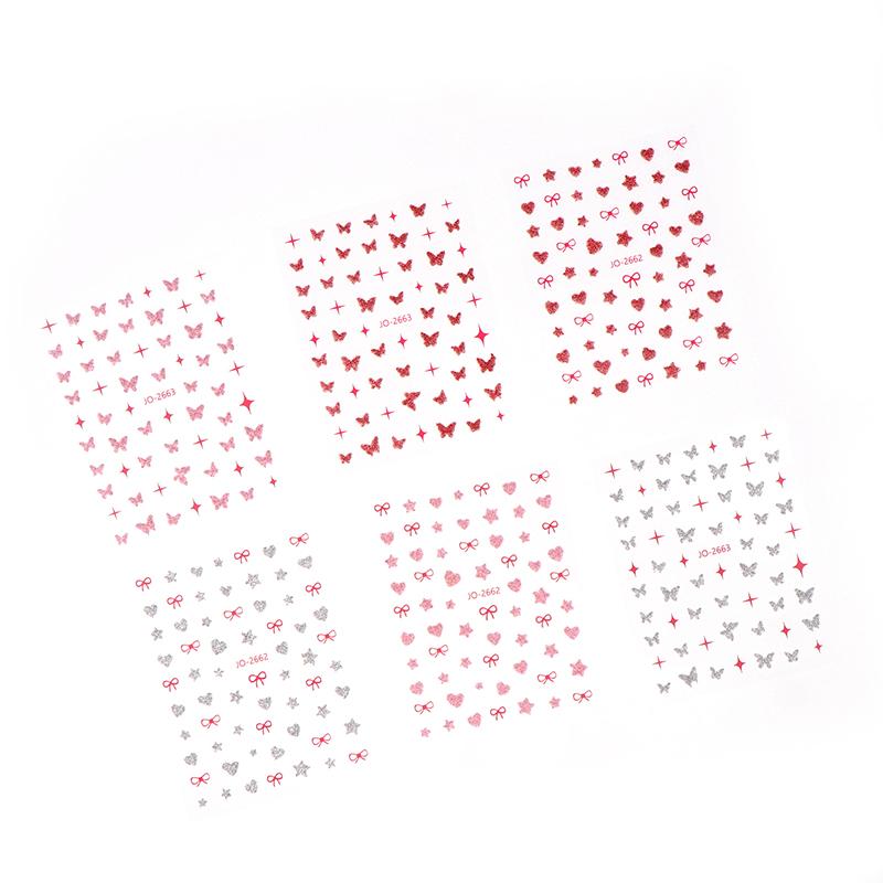 Розовая бабочка Бабочка Бант Наклейки для ногтей Блестящие лазерные 3D бабочки Наклейки для ногтей Клейкая бабочка