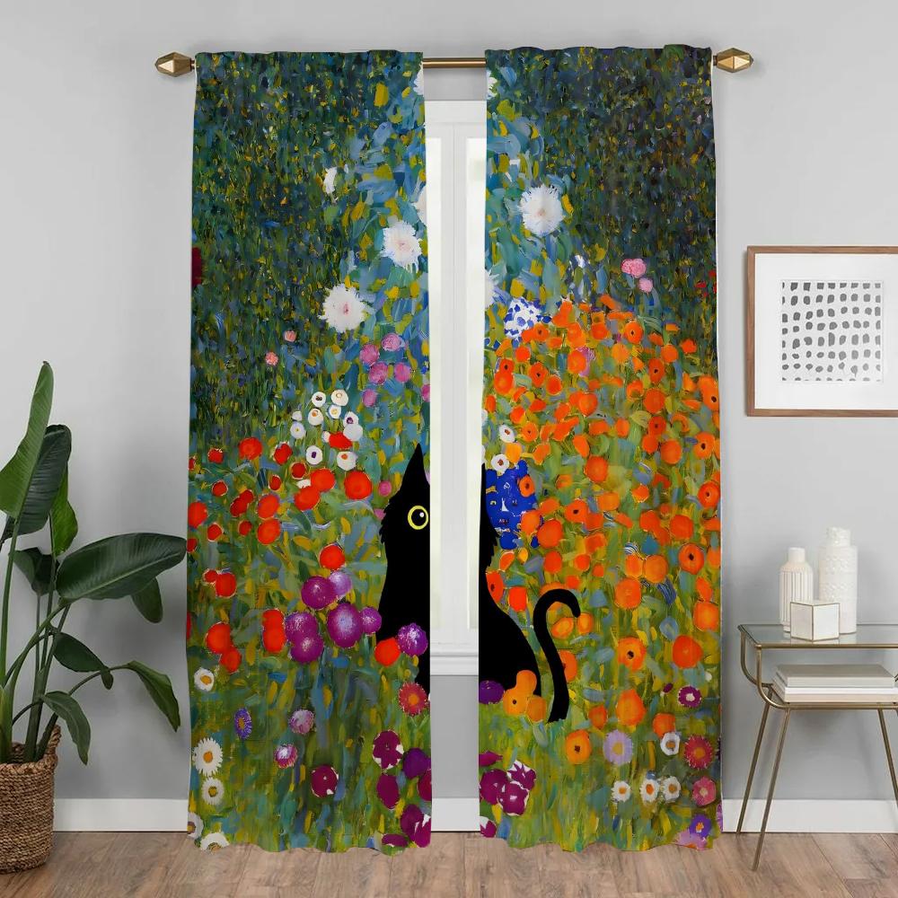 Шторы для детской комнаты, черная кошка, кухонные шторы для камеры, затемняющие шторы, украшения на Хэллоуин, жалюзи, тюль для спальни, гостиной