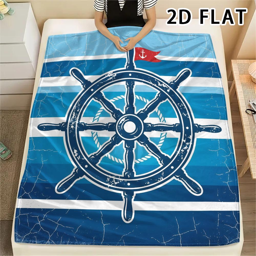 1Pc 2D FLAT Red Stripe Marine Print Flannel Blanket,High quality Comfortable for All Seasons,Home Decor,Warmth and Comfort,Perfect for Christmas Gifts