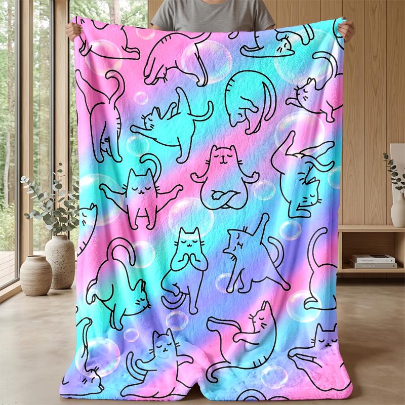 Colorful Cats Pattern blanket Personalized Name Flannel Blanket Soft Cozy Plush Throw for Sofa Bed Lightweight Home Decor