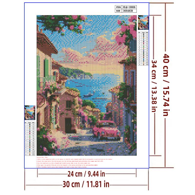 5d DIY Diamond Painting Cross Stitch Seaside Town Scenery Diamond Embroidery Mosaic Full Round Drill Home Decor