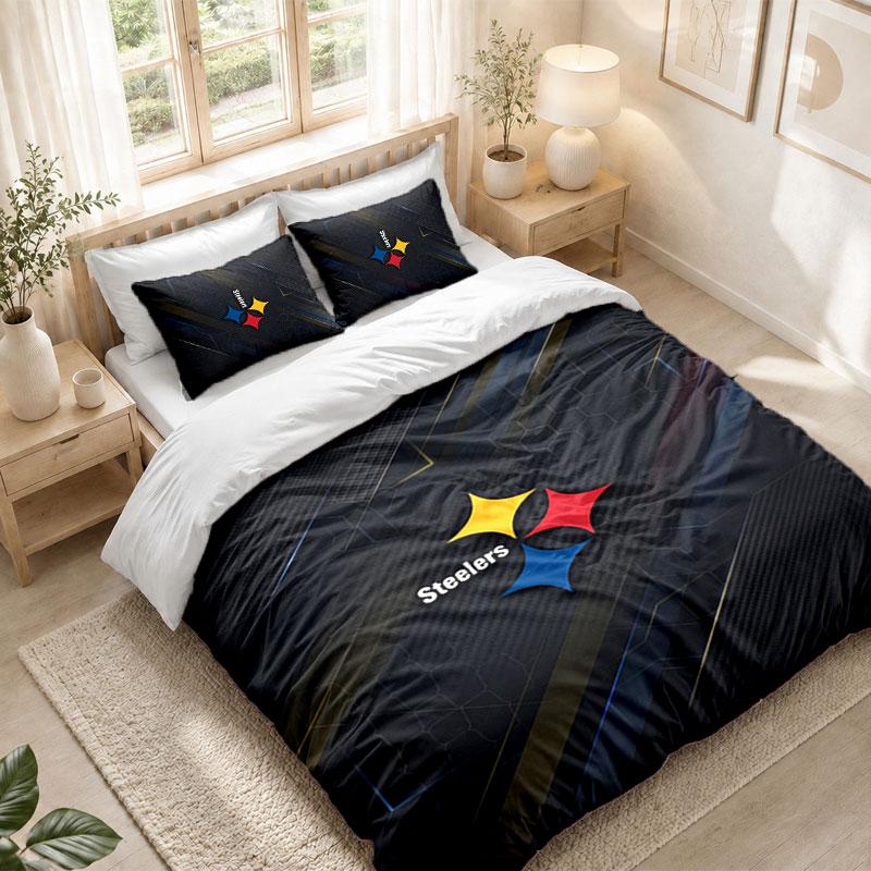 Bedding Set 1 Duvet Cover 2 Pillowcases Pittsburgh Steelers Print Bedroom Home Decoration