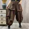 Folds Loose High Waist Harem Pants Female Casual Pocket Wide Leg Pants Women Spring Autumn Casual Trousers Female