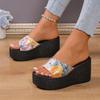 High Quality Women's High Heel Slippers Fashion Print Platform Sandals Outdoor Beach Wedges Shoes Casual Summer Slippers Women