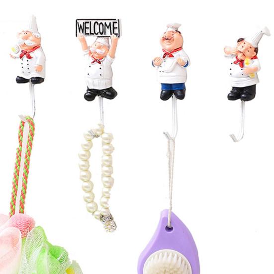 Мультяшный шеф-повар, дверная настенная металлическая вешалка, кухонная губка, щетка, крючок для посуды, органайзер