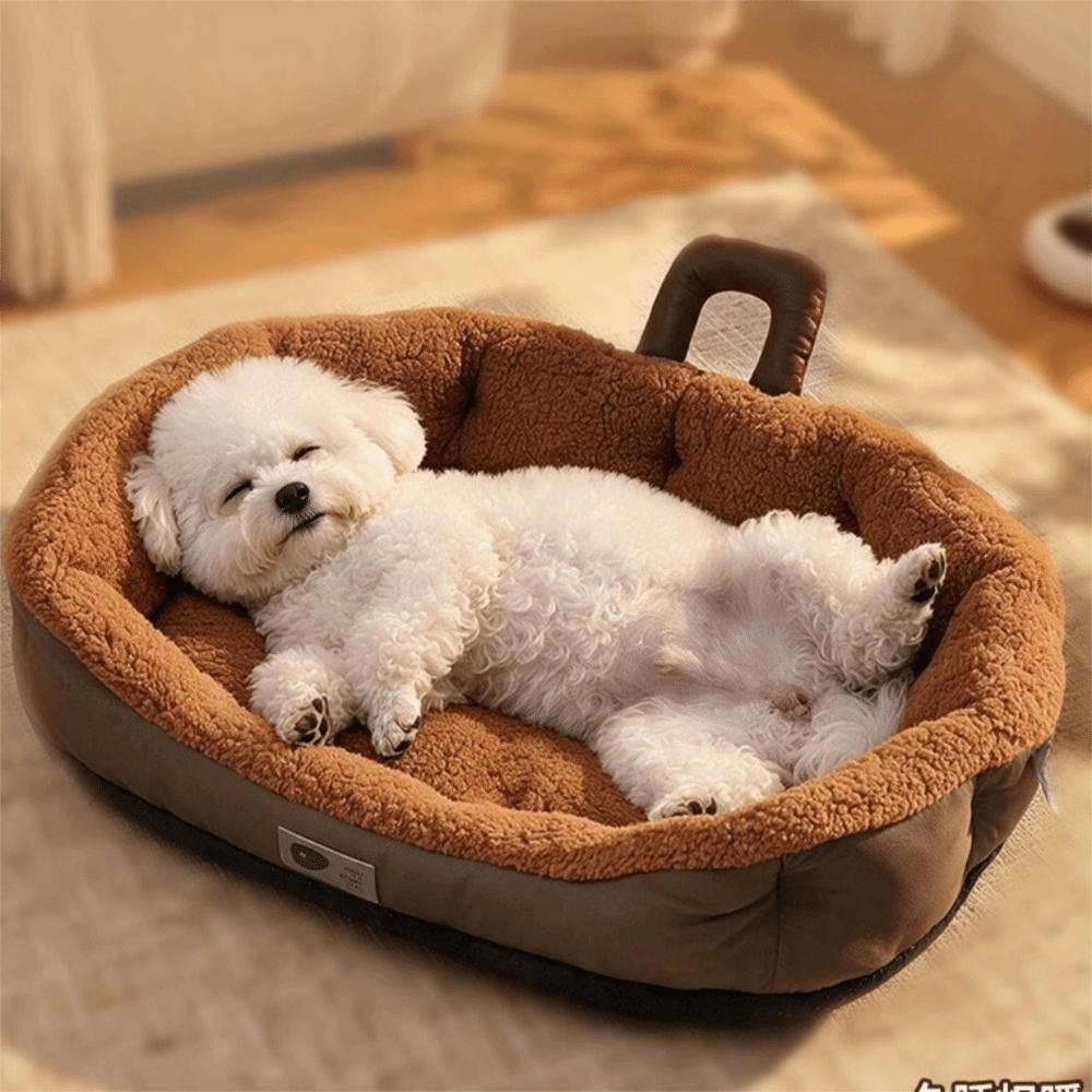 Warm Oval Plush Pet Bed Soft Skin-Friendly Pet Sofa Bed Universal Handle Dog Kennel Winter Season