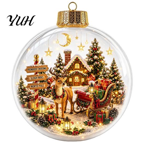 Decorative Acrylic Christmas Ornaments Tree Crystal Ball Pendant with LED Light, Built-in Christmas-themed Theme Hanging Charms Pattern Design,