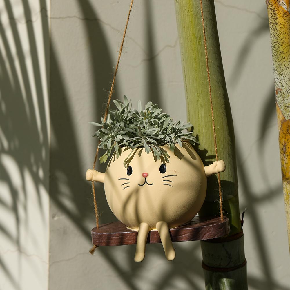 Cute Swing Cat Resin Planter Pot Hanging Kitty Flower Pot Home Garden Decor Vase