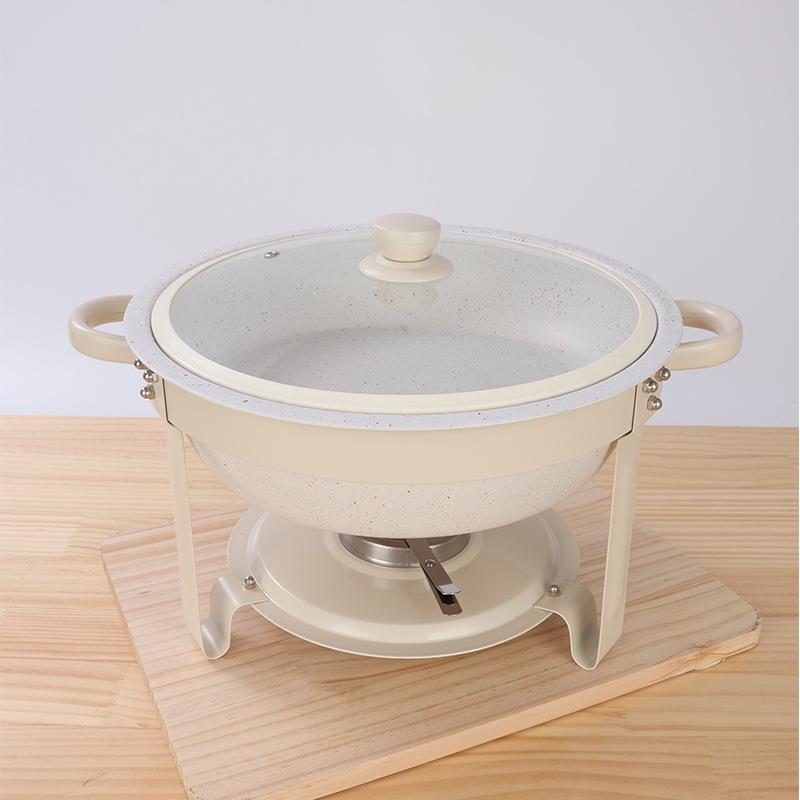 Stainless Steel 5L Round Alcohol Buffet Stove with Glass Lid and Hook for Outdoor Use