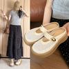 Hollow fishing net crocheted word belt Mary Jane single shoes women's summer 2025 new round head flat ballet shoes