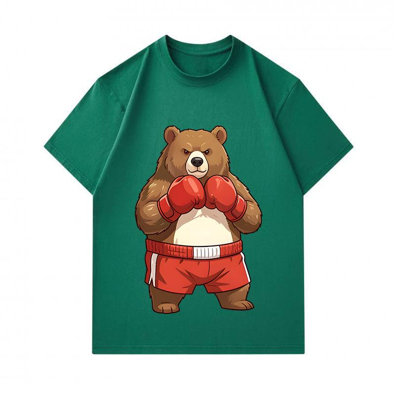 Men's 100% Cotton Crew Neck Short Sleeve T-Shirt, Cool Boxer Brown Bear Graphic Printed Casual Tee, Comfortable Loose Fit Daily Wear Top for Men