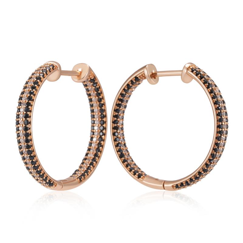Kienl Unique Rose Gold Color Big Hoop Earring For Women Full Shiny Black And White Natural Zircon Accessories Daily Jewelry