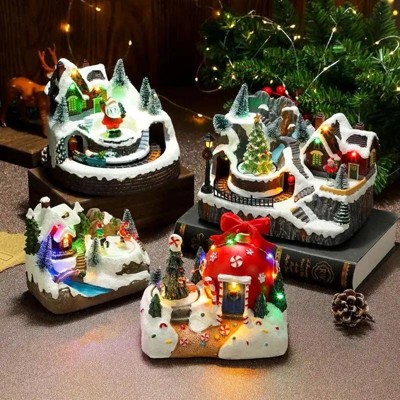 Assorted Christmas Rotating Light-Up Musical Resin Music Box Ornaments Christmas Present