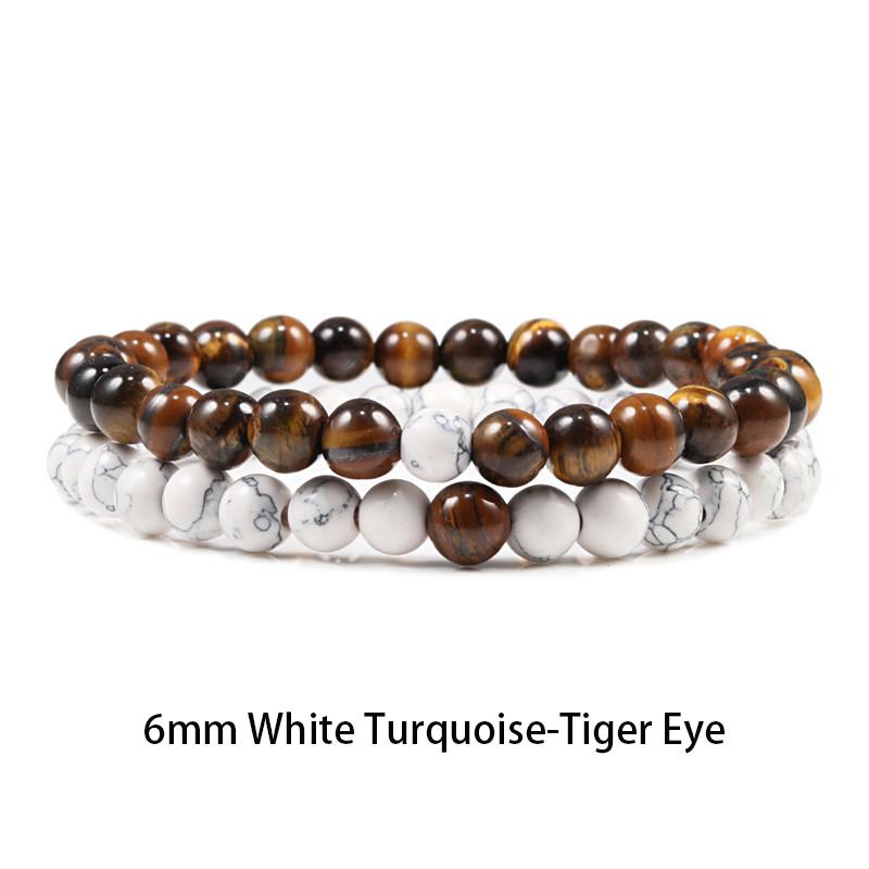 Set Bracelet Couples Distance Black White Natural Lava Stone Tiger Eye Beaded Yoga Bracelets for Men Women Elastic Rope Jewelry