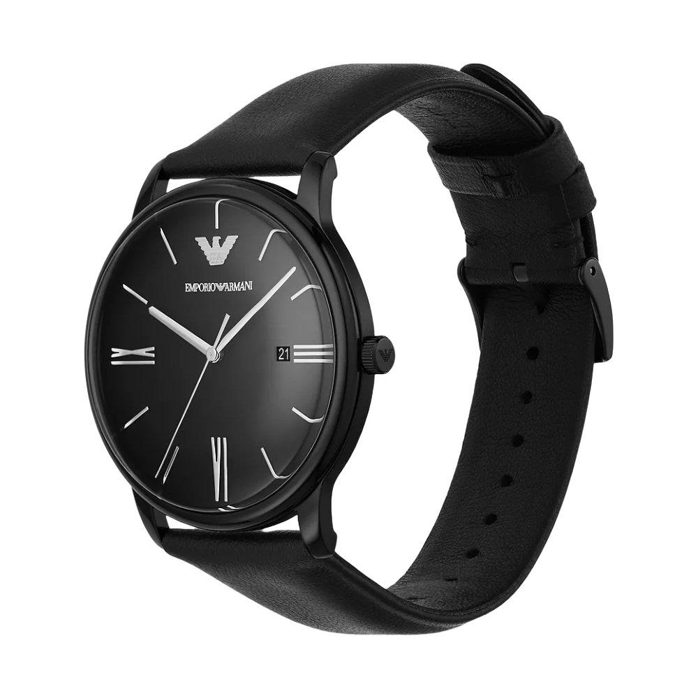 Emporio Armani AR11573 Three-Hand Date Black Leather Men’s Watch