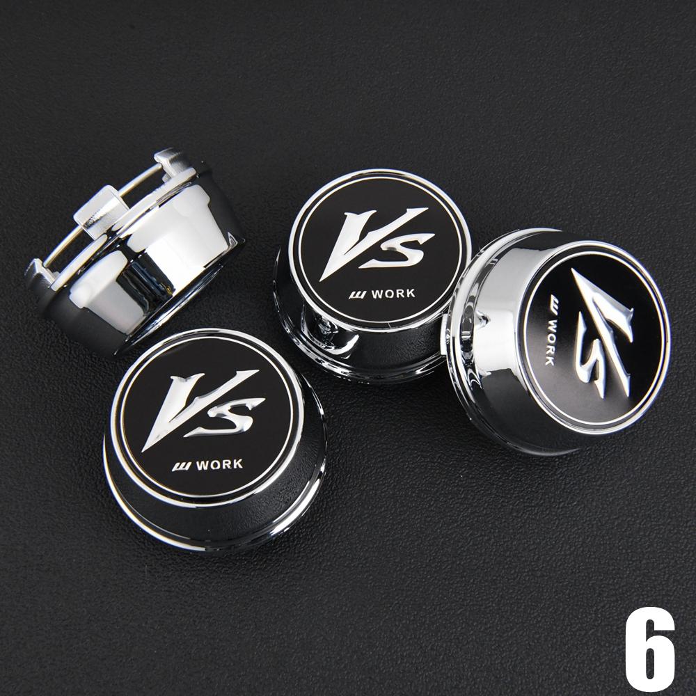ASV1 4PCS JDM WORK Rim Cap 61mm Clip Sport Wheel Cap MEISTER EQUIP Emblem Sticker Wheel Center Cap Hub Cover Cap Black & Silver