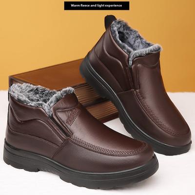 Мужская обувь для пожилых людей из хлопка, зимние плюшевые теплые ботинки для пап, нескользящие водонепроницаемые повседневные ботинки для работы на открытом воздухе