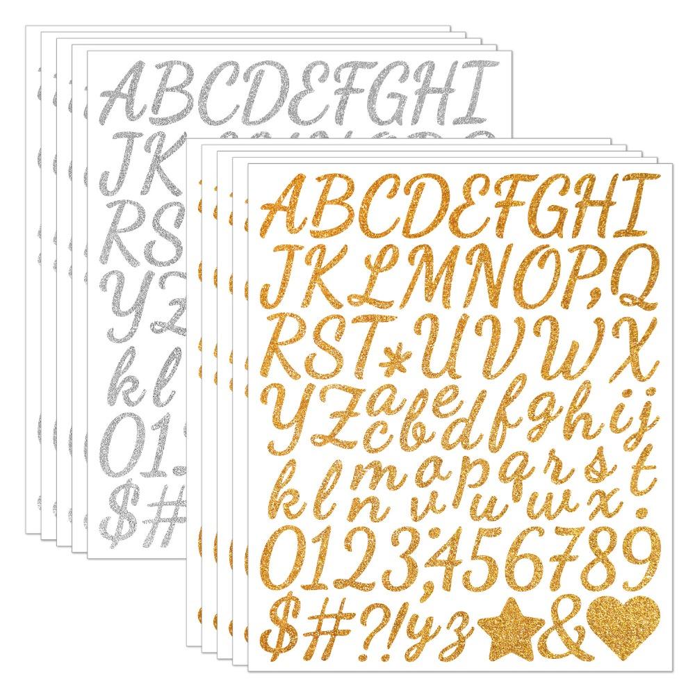 5 Sheets Sparkling Glitter Letter Stickers Shiny Silver Letter Number Sticker DIY Crafts