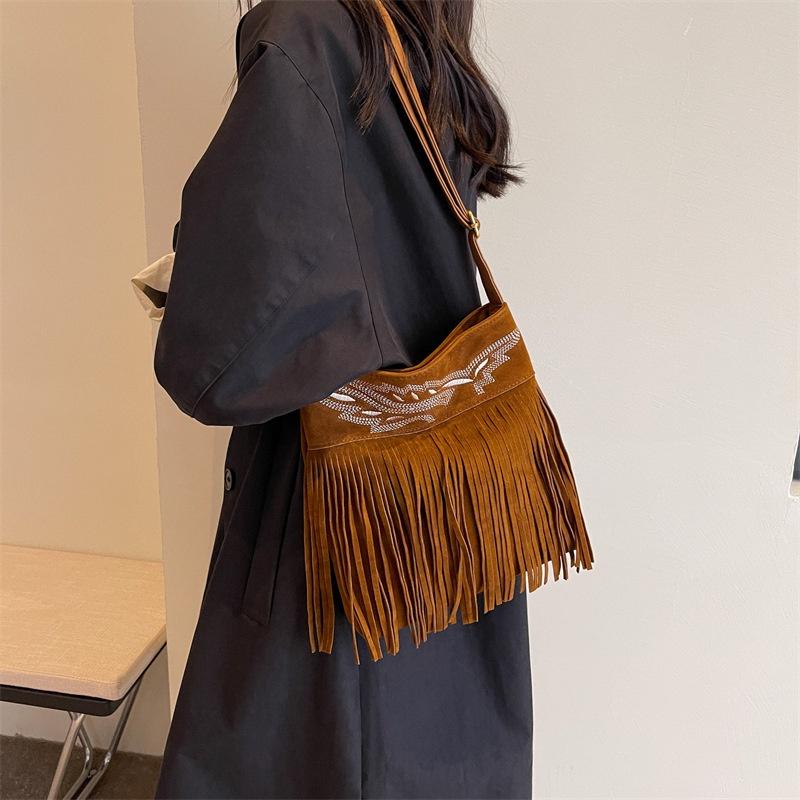 IELGY Модная матовая сумка-ведро с бахромой, сумка-мессенджер с текстурой плеча tide