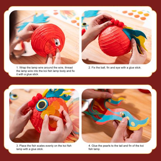 1 комплект бумажный фонарь с золотой рыбкой с полюсом на батарейках DIY ручной работы китайский Новый год Фестиваль середины осени рыбный ночник материал сумка подарок детям