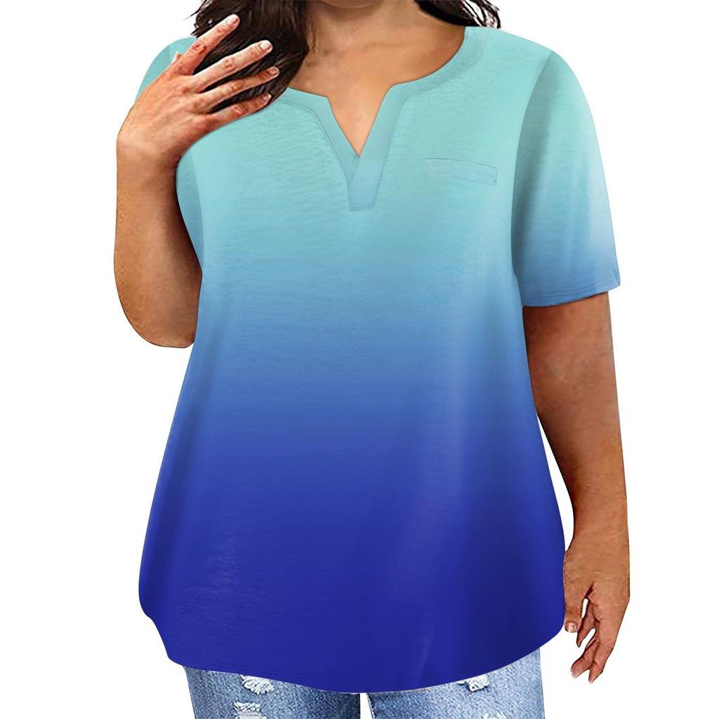 Женская футболка большого размера, повседневный топ с v-образным вырезом и карманами с короткими рукавами