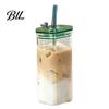 Borosilicate Glass Drinking Cups Square Cup with Lid And Straw, 350ml Capacity, Heat-Resistant Lids Straws Tumbler, Easy Cleaning Portable Glassware