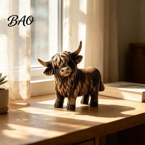 Ручная работа, подарок в виде шотландской коровы, статуэтка в деревенском стиле, статуя шотландского быка из смолы, деревенское украшение для дома, настольное украшение, украшение для полки в деревенском стиле, для новоселья