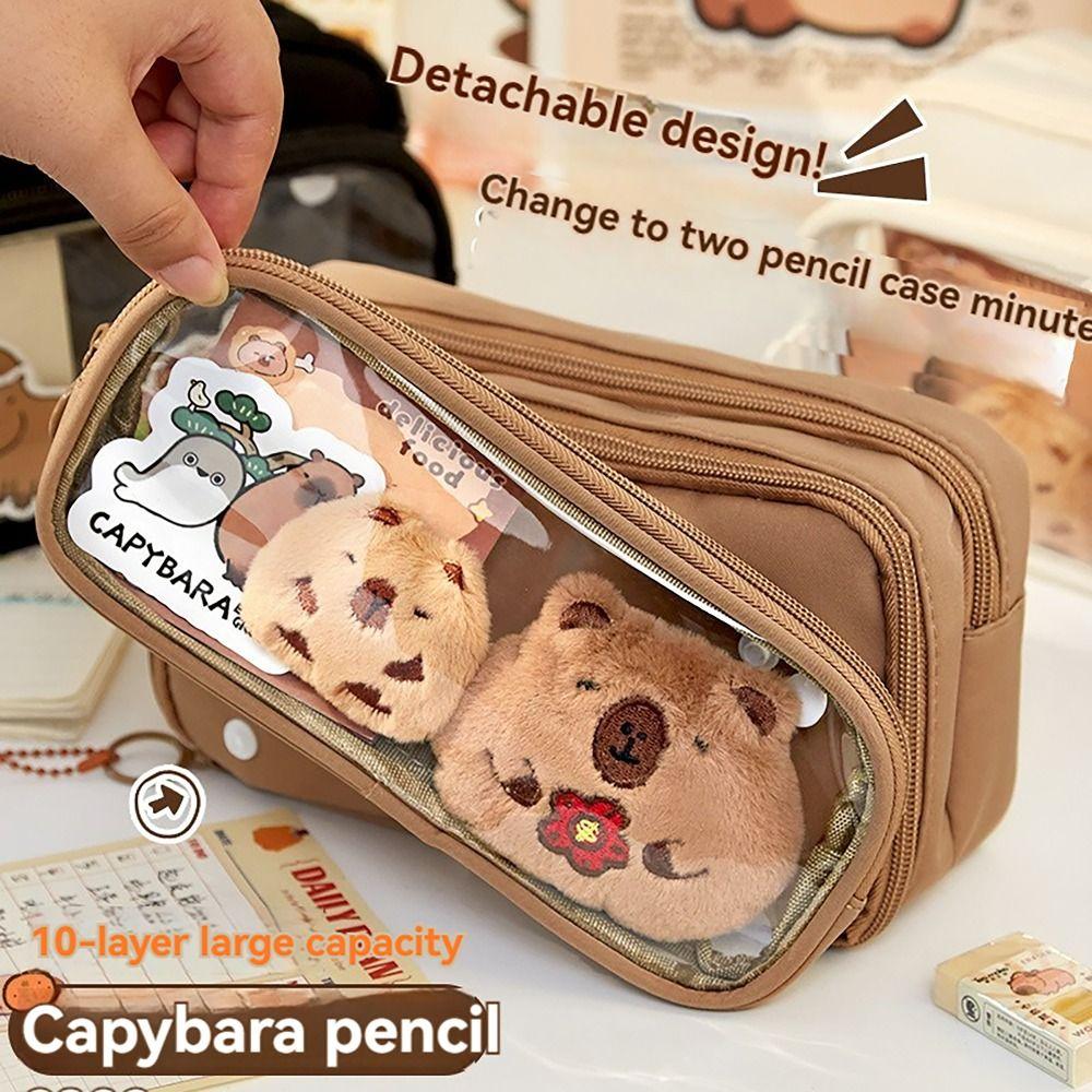 Detachable Pencil Case Capybara Stationery Storage Pouch Pen Bag for Office School Supplies