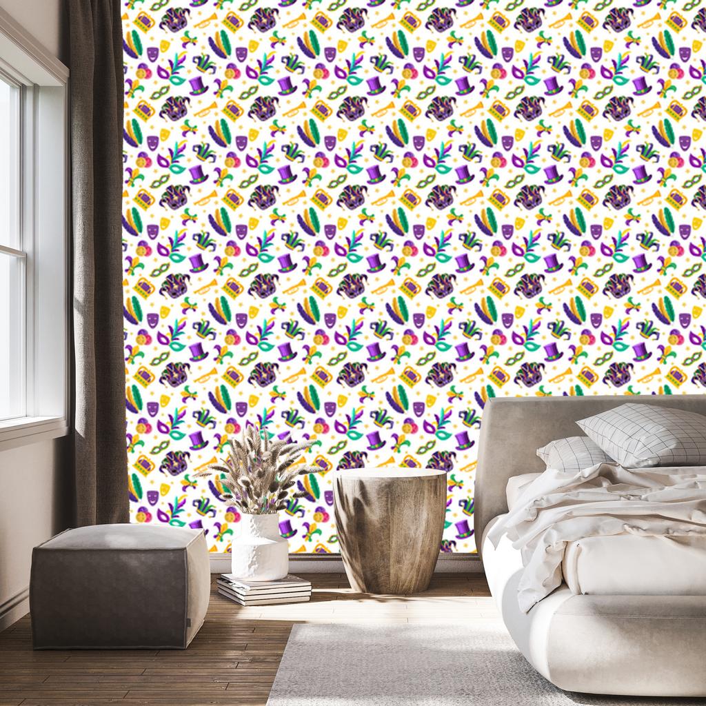 Mardi Gras Wallpaper White, Cream, Purple and Lavender 50x1000