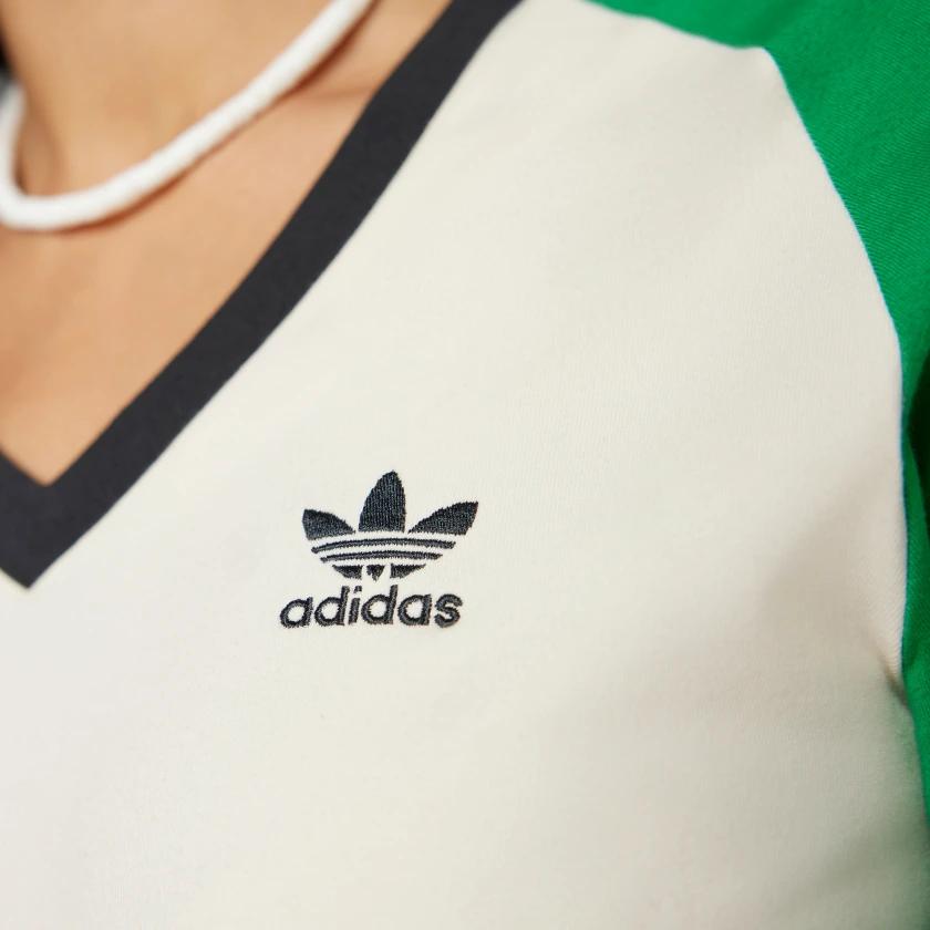 Adidas Originals Adicolor 70s Vintage Series Colorblock V-Neck Pullover Short Sleeve T-Shirt Women Tops White IK7885