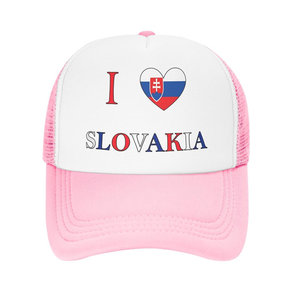 I Love Slovakia Sun Hats Trendy Unisex Unisex Mesh Trucker Hat Sunscreen Design Outdoor Gym Snapback Cap Gift