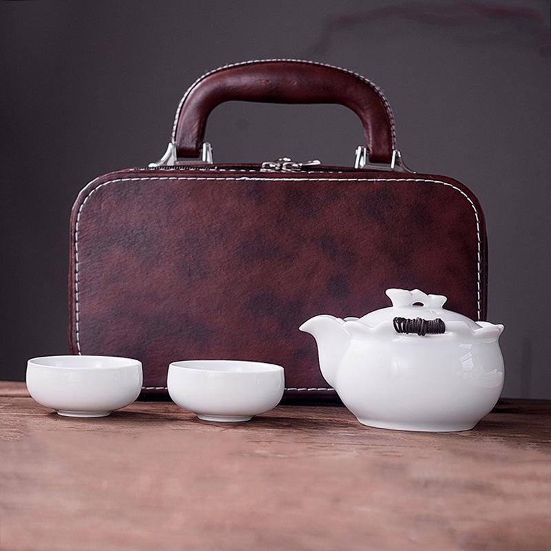 High-end Single Teapot Suet Jade Porcelain Hand Grab Pot, Express Cup, One Pot and Two Cups of Light Luxury Teacups, High-end Business Souvenir