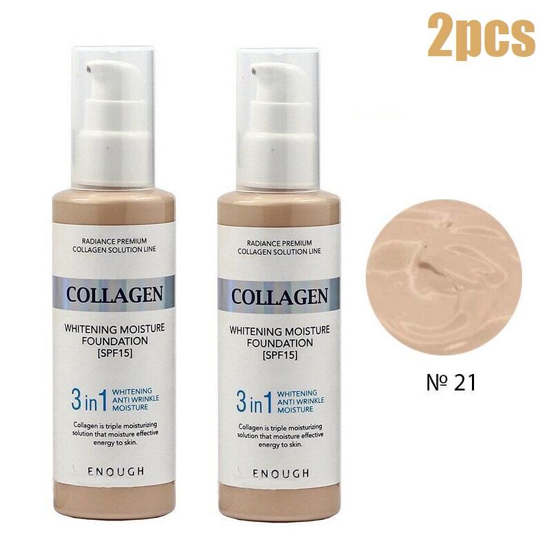 ENOUGH Collagen 3in1 Whitening Anti Wrinkle Moisture Foundation #21Transparent Beige 100ml (3options)+RANDOM GIFT