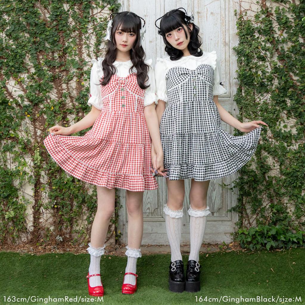 Yumetenbou Mass-Produced Clothing [Dear My Love] Casual Dress, Round Collar, Bustiered Dress, Women's, Gingham Red, Yumetenbou