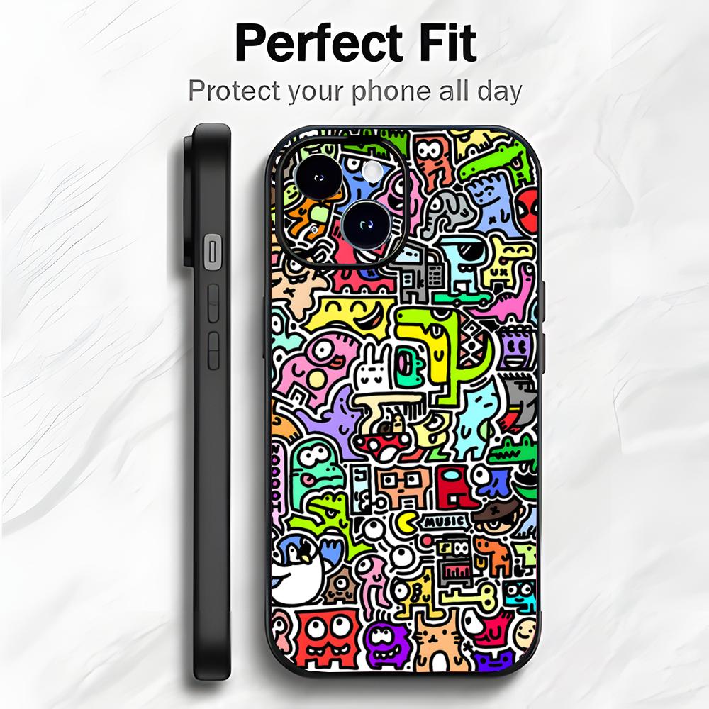 Креативная Цветная Абстрактная Арт M-Mr Doodle Чехол для Телефона Чехол для Телефона Мягкая Упаковка Легкий Для iPhone17 16 15 14 13ProMax