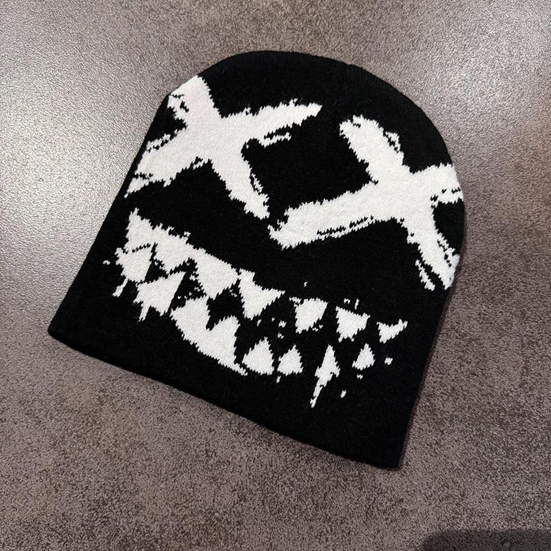 Halloween Knit Beanie With Funny Ghost Teeth Pattern For Cosplay And Party Costumes