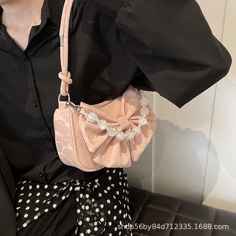 Bow Fashion Women's Small Bag Women's 2025 Spring New Versatile Simple Shoulder Messenger Bag Texture Dumpling Bag