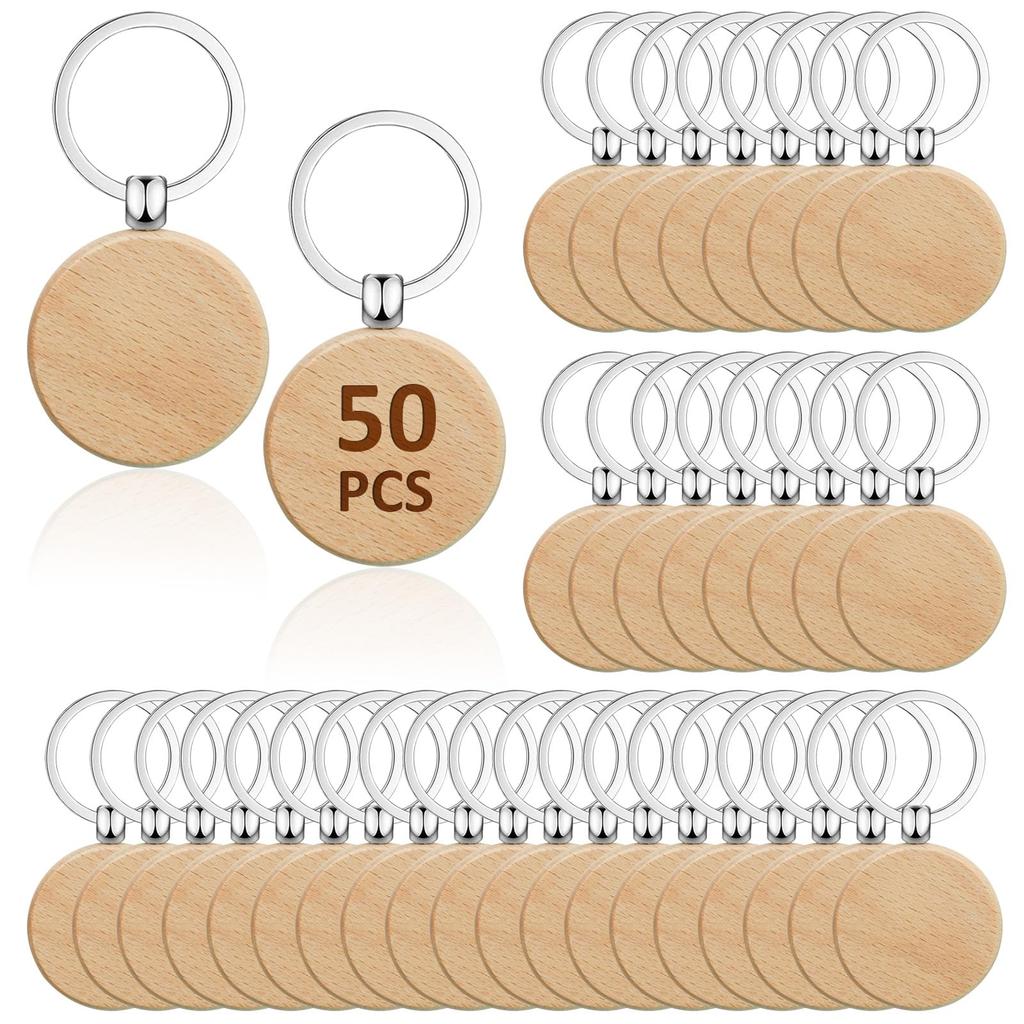 Enkrio Wooden Rectangular Key Square Key Natural Key DIY Wood Craft Unpainted Keychains, Plain, 50-Pack, Tags, Tags, Wood, Chain, Supplies, Handmade,