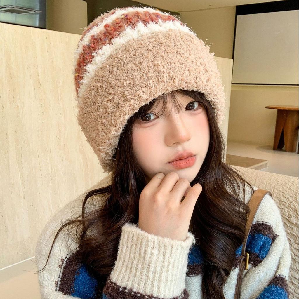 Осенне-зимняя женская милая шапка плюшевая новая вязаная шапка универсальная термозащитная шапка для ушей утолщенная модная студенческая шапка