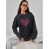 Women's Distressed Black Leopard Heart Drawstring Long Sleeve Cotton T-Shirt
