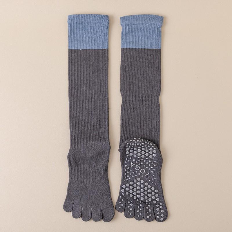 Womens Toe Yoga Socks Silicone Grip Sports Pilates Cotton Blend Calf