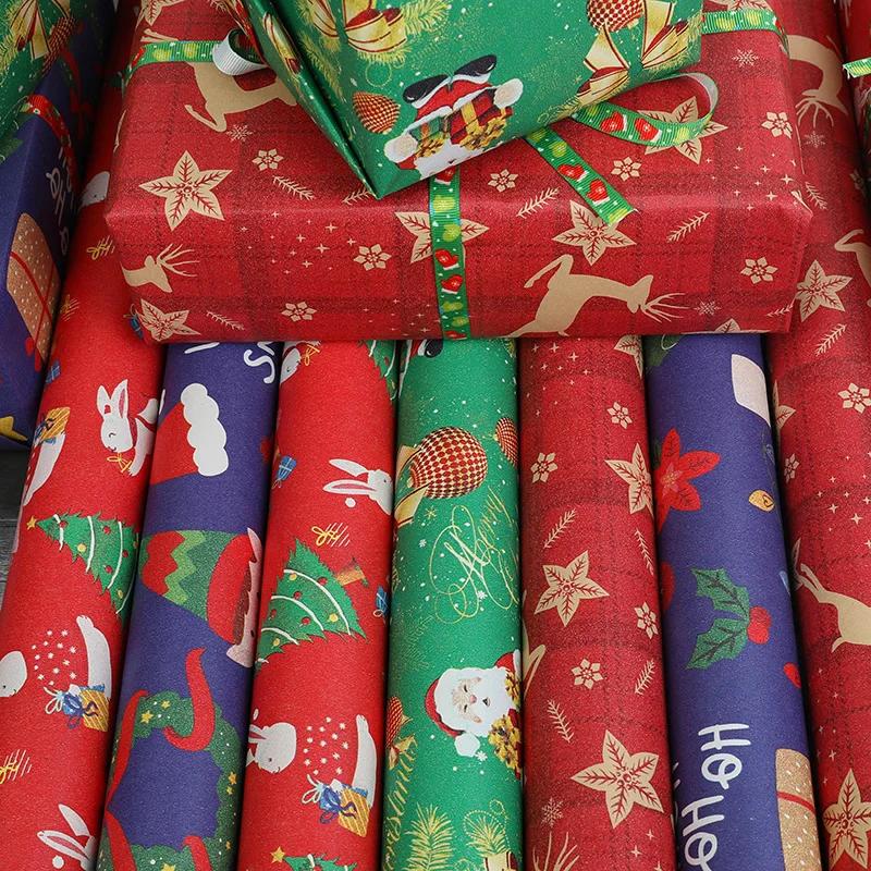 10M/roll Kraft Christmas Wrapping Paper Cartoon Santa Claus Elk Gift Box Packaging Material New Year Xmas Party Diy Decoration