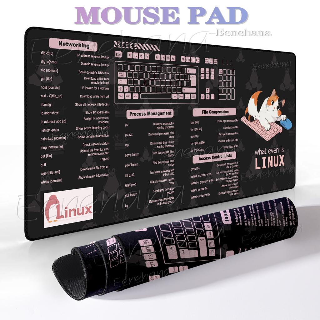 LINUX Shortcut for Unix Programmer Pad Gaming XXL Nonslip Laptop Cute Cats Cartoon Desk Mats Keyboard Accessories Student Gifts