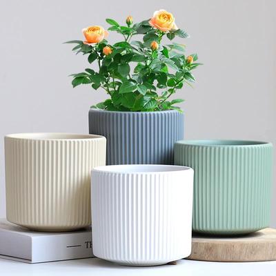 Керамический матовый цветочный горшок в скандинавском стиле с поддоном для больших настольных растений и суккулентов