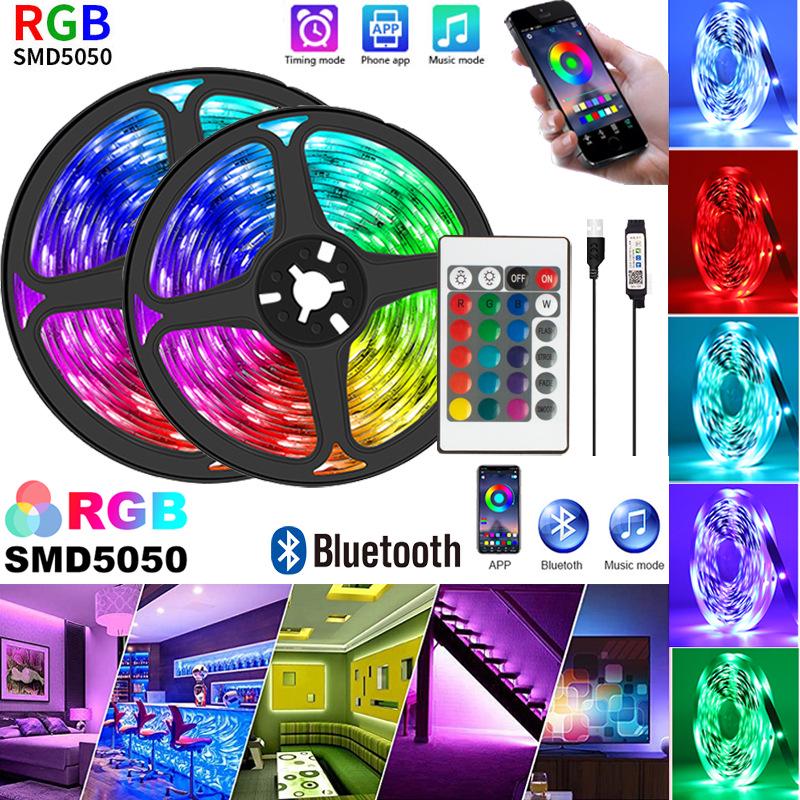 Комплект светодиодной ленты 5050 RGB с 24-кнопочным пультом и Bluetooth-управлением, 5 В, для подсветки фона телевизора