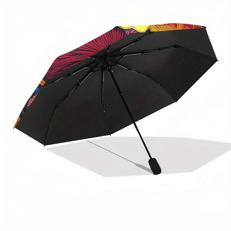 Colorful Mushroom Garden Wall Decal Umbrella, Cute Umbrella with Cute Design, Portable 3-Fold Compact Umbrella for Men & Women, Valentine's Day Mother