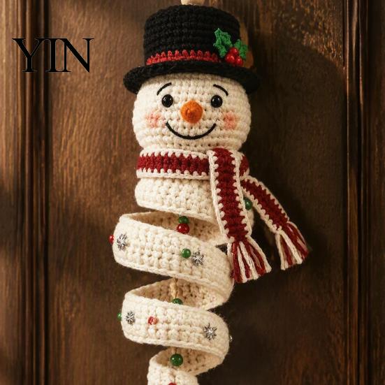 Knitted Snowman Ornament DIY Crochet Door Hanger Kit, Handmade Holiday Craft Cute Figurine Set for Christmas Wall, Window, New Year Party Decoration
