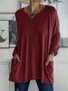 Women's Casual Spring and Summer Pocket Tunic Top O-neck Shirt Long Sleeve Shirt  Fashion Large Size Loose Solid Color T-Shirt